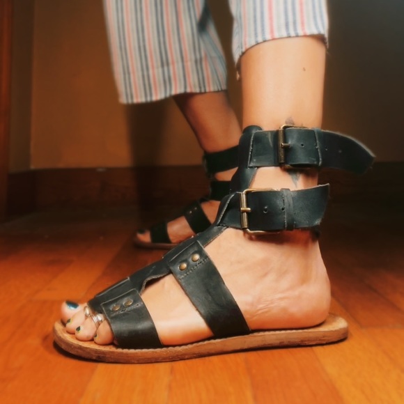 Black Leather Gladiator Sandals - Picture 5 of 15